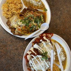 Taqueria La Perla - (L) Huevos ranchero Breakfast 
(R) Red Chilaquiles with 2 eggs