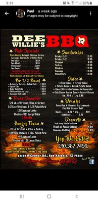 Menu photo 5 Dee Willie’s BBQ  San Antonio, TX