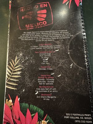 Menu photo 2 Agave Underground Fort Collins, CO