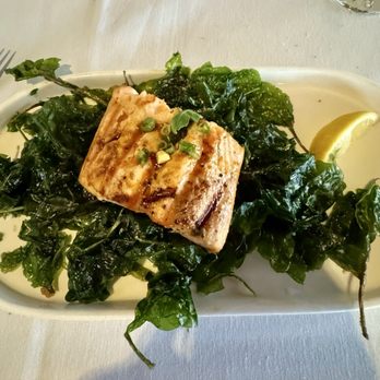 The Reef - Honey ginger glazed salmon with fried spinach - Seafood Near Me - Saint Augustine, Florida The Reef - Honey ginger glazed salmon with fried spinach - Seafood Near Me - Saint Augustine, Florida