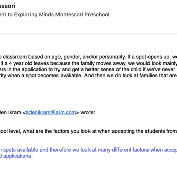 Exploring Minds Montessori School - Jessica's email from Exploring Minds - Montessori Schools Near Me - Van Nuys, California