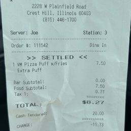 Only $8.27 for two pizza puffs, fries, and a can of soda. Only $8.27 for two pizza puffs, fries, and a can of soda.
