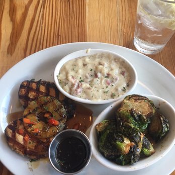 Jonah's Fish & Grits - Pineapple chicken teriyaki with garlic mashed potatoes and brussel sprouts - Seafood Near Me - Thomasville, Georgia Jonah's Fish & Grits - Pineapple chicken teriyaki with garlic mashed potatoes and brussel sprouts - Seafood Near Me - Thomasville, Georgia