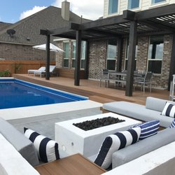 AquaPools of San Antonio - 14' x 33' Claremont pool model with custom fire pit. #aquapools #fiberglasspools #fiberglass #fiberglasspoolssanantonio