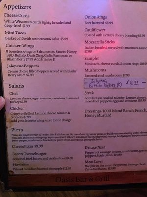 Menu photo 3 Oasis Bar & Grill Dexter, MN