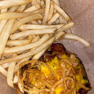Photo of Wood-n-Tap Bar & Grill- Hartford - Hartford, CT, United States. Hickory Burger Side of Fries