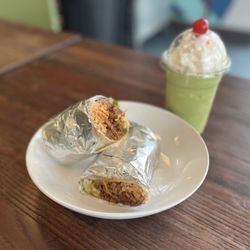 Blender Cafe - Steak burrito and matcha latte