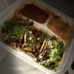 Tacos El Panson - Taco combo - Carne Asada Taco, Carnitas Taco, and Adobada Taco.