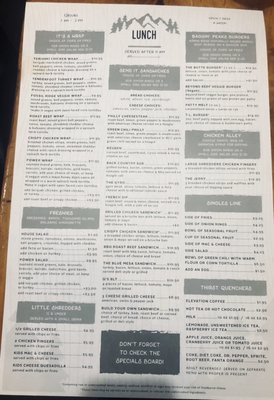 Menu photo 4 Backcountry Cafe Gunnison, CO