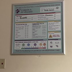 CHRISTUS St. Vincent Health System - Patient Information board in my ER room. It's blank., dated July 8th. I was admitted on July 10th