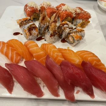 Sushi Ohayo - Tuna and salmon sushi with shrimp tempura roll. - Sushi Bars Near Me - Chantilly, Virginia