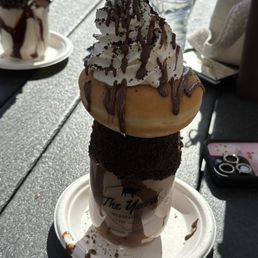 Donut touch my coffee and cream shake. Donut touch my coffee and cream shake.