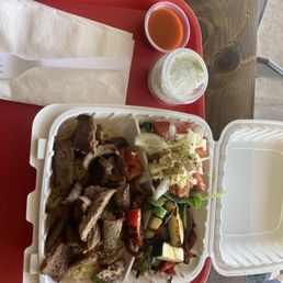 Gyro Bowl with lamb, Greek salad, and grilled veggies. Loved the generous portion and olive oil. Gyro Bowl with lamb, Greek salad, and grilled veggies. Loved the generous portion and olive oil.