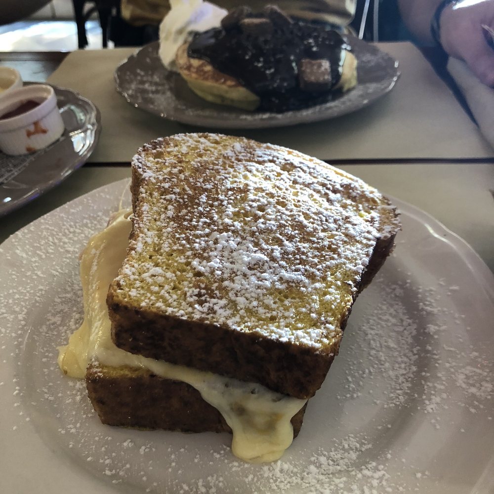 Montecristo sandwhich and chocolate chip pancake