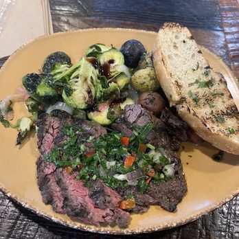 Urban Plates - Steak with chimichurri, brussels sprouts marble potatoes and rustic bread - Salad Near Me - Pasadena, California Urban Plates - Steak with chimichurri, brussels sprouts marble potatoes and rustic bread - Salad Near Me - Pasadena, California