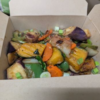Poom Thai Cuisine - Eggplant, pumpkin, asparagus. Vegetarian with a lot of heat. - Thai Near Me - Santa Monica, California