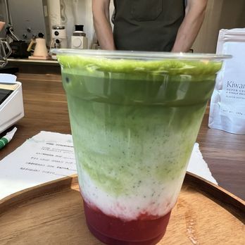 Saint Maxime Coffee - iced strawberry matcha w/ oat milk - Coffee & Tea Near Me - Venice, California