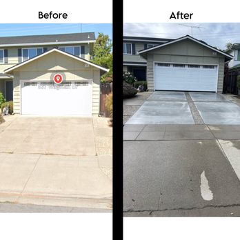 Flatstone Landscaping - concrete on the driveway with washed cement in the center - Landscaping Near Me - San Jose, California
