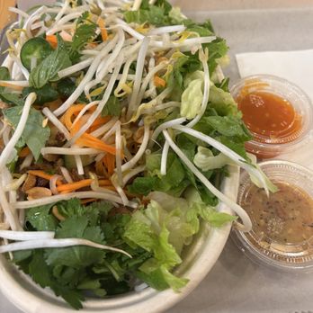 SATE Banh Mi & Grille - Vermicelli chicken bowl. All the vermicelli & grilled chicken is under the fresh herbs and veggies. - Vietnamese Near Me - Atlanta, Georgia SATE Banh Mi & Grille - Vermicelli chicken bowl. All the vermicelli & grilled chicken is under the fresh herbs and veggies. - Vietnamese Near Me - Atlanta, Georgia