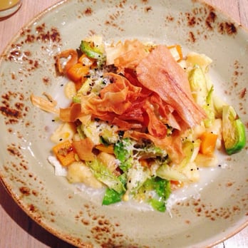 The Grain Store - Potato gnocchi and Brussels sprouts with root chips. - Cafes Near Me - Melbourne, VIC