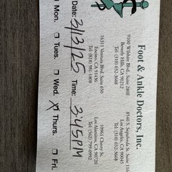 Los Alamitos Foot Center - Appointment card