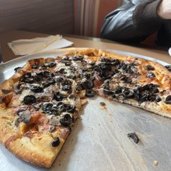 Dion's - Black olives, red onions and mushrooms on gourmet crust