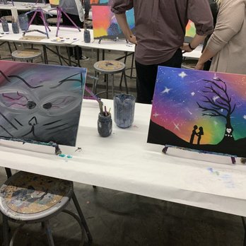 Purple Easel - Rogue painting on the left tutorial on the right. - Paint & Sip Near Me - Ontario, California Purple Easel - Rogue painting on the left tutorial on the right. - Paint & Sip Near Me - Ontario, California