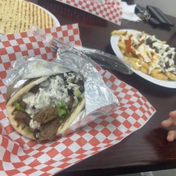 This is the gyro pita and the gyro and chicken fries. This is the gyro pita and the gyro and chicken fries.