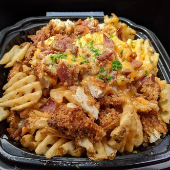 Waffle Stop - Chicken and waffle fries w/bacon & Tillamook cheddar - Breakfast & Brunch Near Me - Tacoma, Washington Waffle Stop - Chicken and waffle fries w/bacon & Tillamook cheddar - Breakfast & Brunch Near Me - Tacoma, Washington