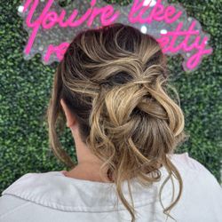 Mystic Darling Artistry - Soft, undone bun.  Perfect for brides, bridesmaids, or special occasion. Styled at Mystic Darling Artistry in Clifton Park.