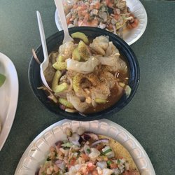 Sky Country Liquor - Tostada de Cameron and shrimp agua chili