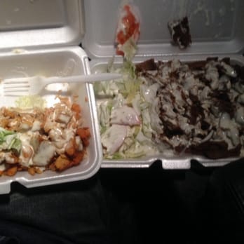 Halal Cart - Lamb over rice on the right... Chicken over rice on the left, couldn't decide so I got both... - Halal Near Me - Astoria, New York Halal Cart - Lamb over rice on the right... Chicken over rice on the left, couldn't decide so I got both... - Halal Near Me - Astoria, New York