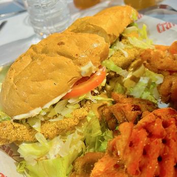 Crawfish Cafe - Fried Catfish Poboy with Sweet Potato Fries - Seafood Near Me - Cypress, Texas