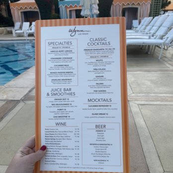 The Pool at Wynn - Pool menu. Food is served until 2:30 during the winter. - Swimming Pools Near Me - Las Vegas, Nevada