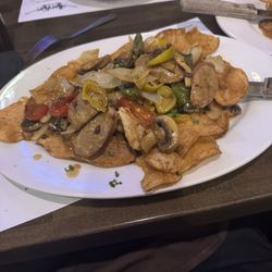 Bardi's Bar & Grill - Chicken Scarpiello Mushrooms, Onions, Italian Sausage. Hot Cherry Peppers & Potatoes in a brown roasted garlic vinegar sauce added long hots