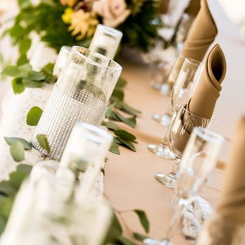 Let's Party Entertainment - Cloth napkins, goblets, toasting glasses and centerpiece. So elegantly done by Vola of "Let's Party Entertainment " - Florists Near Me - Chino, California