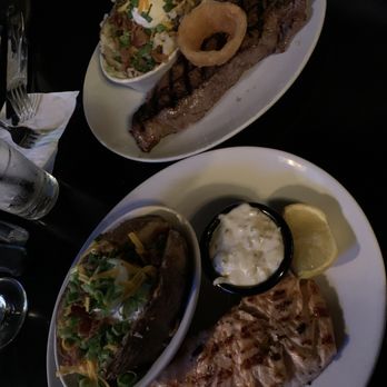 The Bull Pen - 12oz New York steak & salmon with fully loaded baked potatoes! - Steakhouses Near Me - Redondo Beach, California The Bull Pen - 12oz New York steak & salmon with fully loaded baked potatoes! - Steakhouses Near Me - Redondo Beach, California