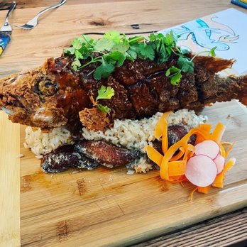 Heirloom - Whole fried snapper with coconut rice and fried sweet plantains - Wine Bars Near Me - Virginia Beach, Virginia