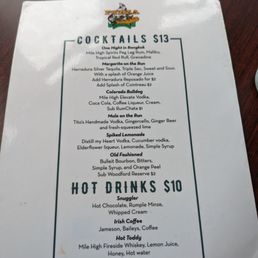 Drinks menu
