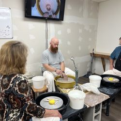 Muddy Pants Pottery - Doug with our Beginning Wheel Class