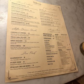 Sidecar - Back menu - Cocktail Bars Near Me - New Braunfels, Texas