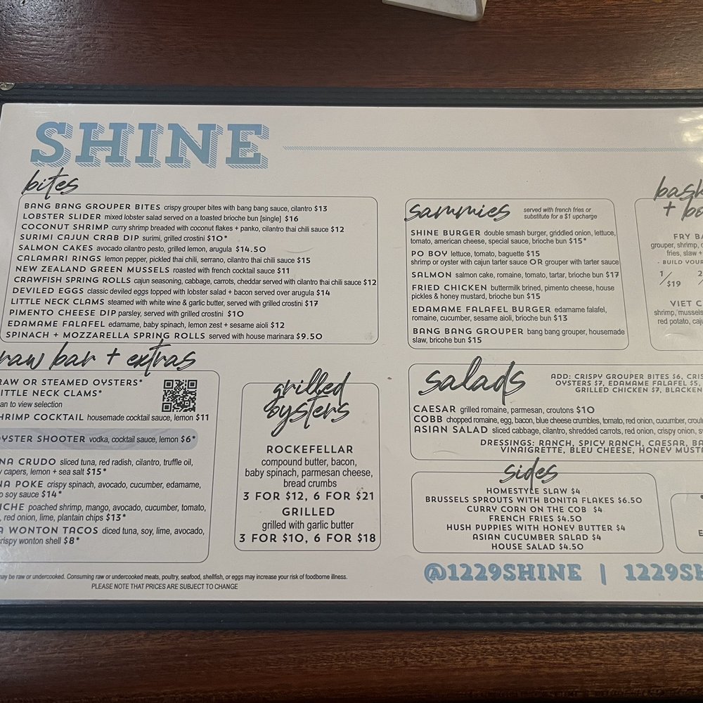 1229 Shine - Menu - Seafood Near Me - Myrtle Beach, South Carolina