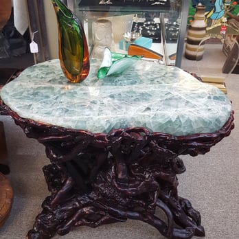 Heights Antiques On Yale - green quartz atop wooden root table - Antiques Near Me - Houston, Texas Heights Antiques On Yale - green quartz atop wooden root table - Antiques Near Me - Houston, Texas