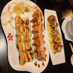 Shogun - Delmar roll, special harvest roll (tempura sweet potato and pumpkin), takoyaki