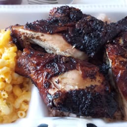 Jerk chicken meal with Mac n cheese and rice and beans - all for $8!