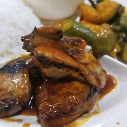 Handaan - 89 pesos for this two item combo, bbq grilled chicken and pinakbet (veggie dish) with rice and soup. Equivalent to 1.75 U.S dollars!