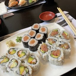Lunch sushi set with spicy tuna, salmon and California roll Lunch sushi set with spicy tuna, salmon and California roll