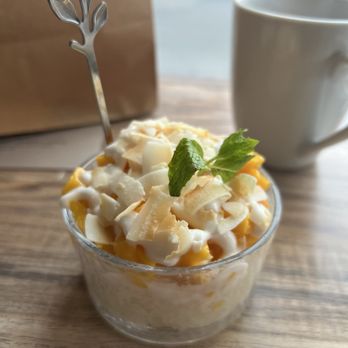 Kala Thai Cookery - Mango sticky rice. How cute is this serving?!? $11 The stem is the small spoon - Thai Near Me - Boston, Massachusetts Kala Thai Cookery - Mango sticky rice. How cute is this serving?!? $11 The stem is the small spoon - Thai Near Me - Boston, Massachusetts
