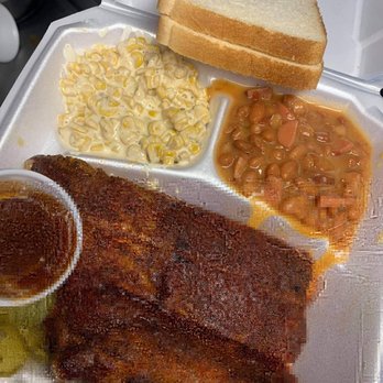Jettfire Barbeque - Pork spare ribs, JETTFIRE beans, and corn. - Barbeque Near Me - Muleshoe, Texas