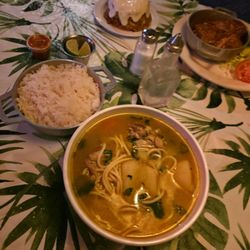 Kumbala Bar & Grill - Chicken soup with rice and mofongo.